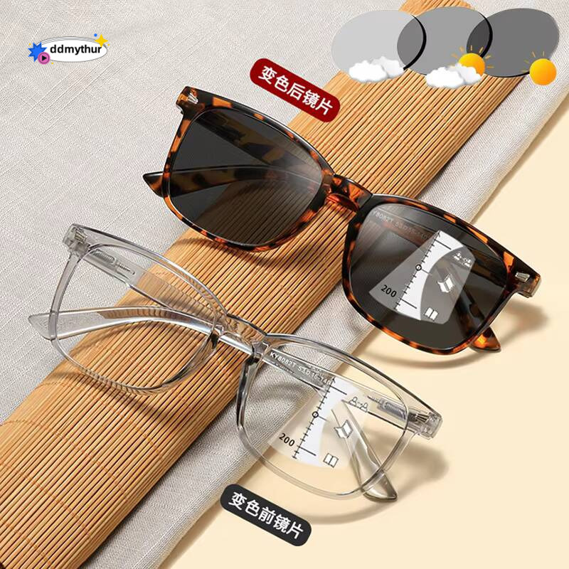 Men Women Multifocal Progressive Photochromic Reading Glasses Anti-blue Light Far Eyewear Sunglasses with Diopters +1.0 To +4.0 ddmythur