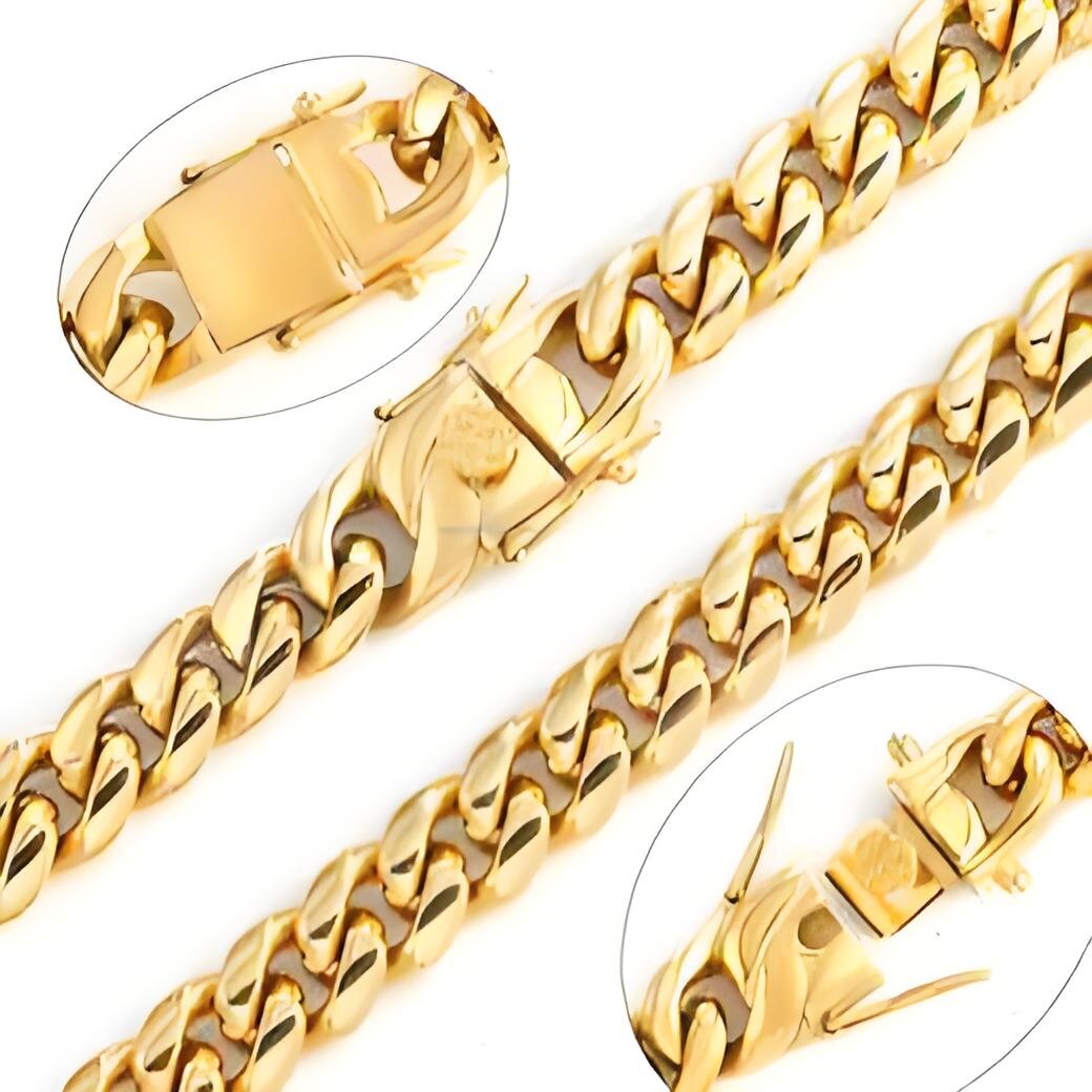 Hot Sale Hip Hop Jewelry Mens PVD Gold Stainless Steel Miami Cuban k Chain Necklace Free shipping Free shipping
