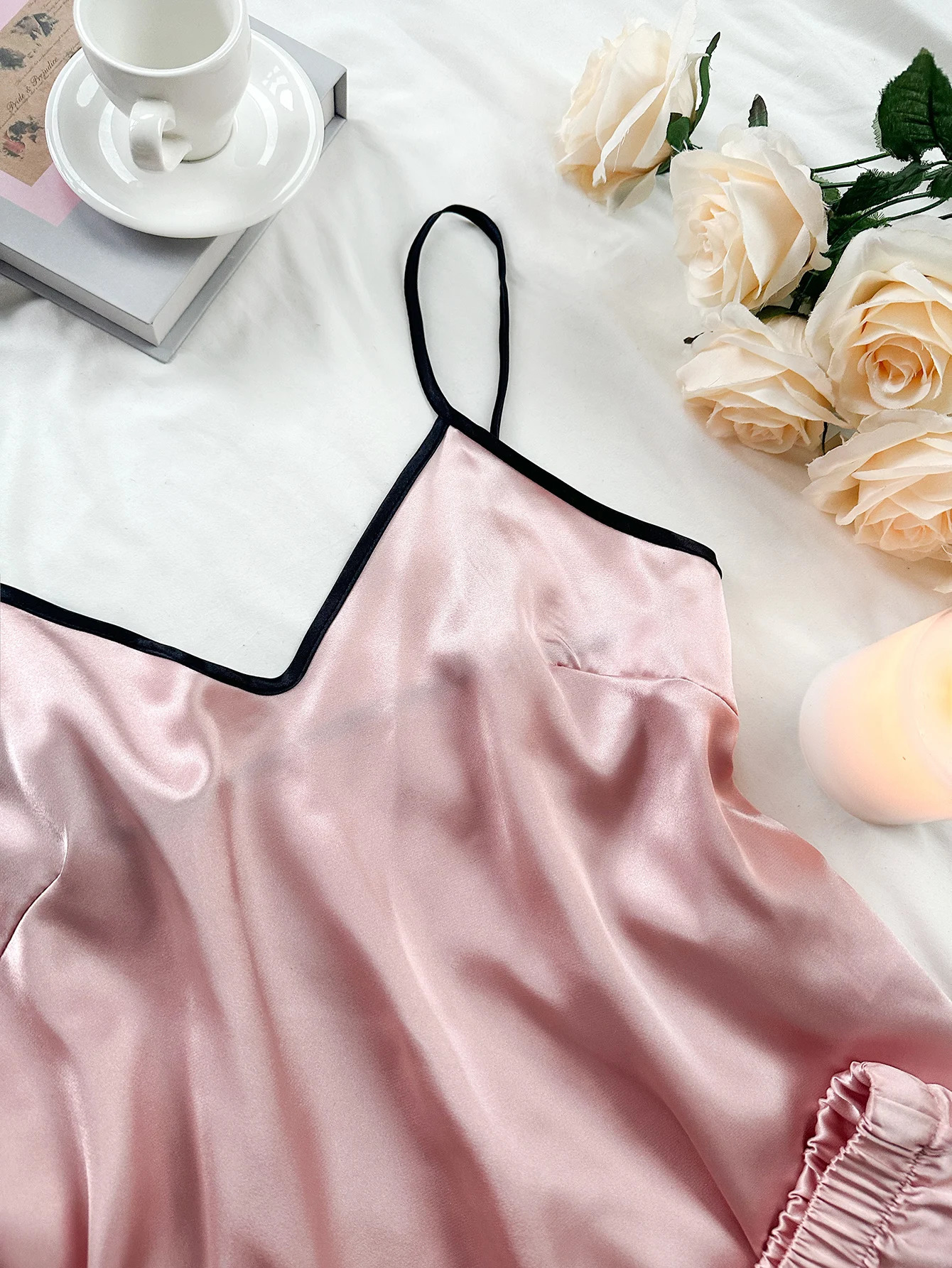 Womens Smooth Satin Pajamas VNeck TShirt Ruffled Edges And Bow Shorts Simple Breathable Pajama Set 250717