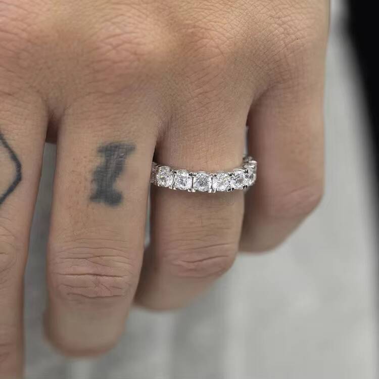 Hip Hop Ring 925 Sterling Silver Round D Color Moissanite Iced Out Ring for Cool Boy