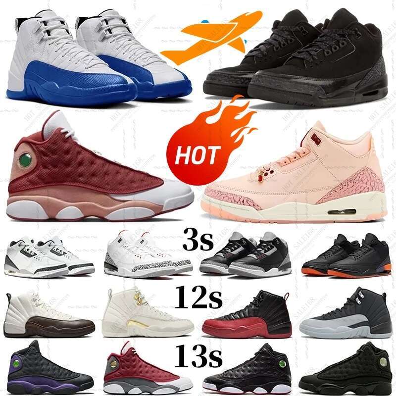 Designer 3 3s 12 s 13 13s Basketball Men's and Women's Sports Shoes Black Cat Valentine's Day Cement Grey Blueberry Baron Taxi Playoff Red Large