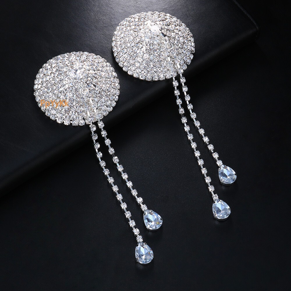 Hot Sale Water Drop Tassel Round Nipple Covers Sexy Carnival VVS Moissanite Iced out Chest Jewelry chain Bling Bling
