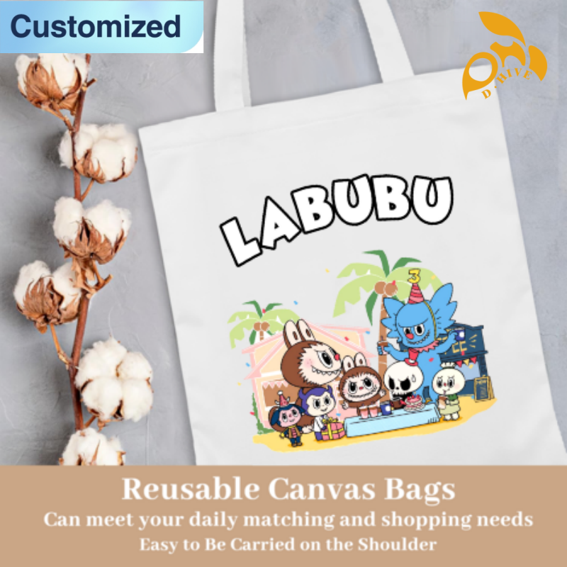 LABUBU Free shipping fashion designers customize Canvas Bags high-quality full-print canvas tote