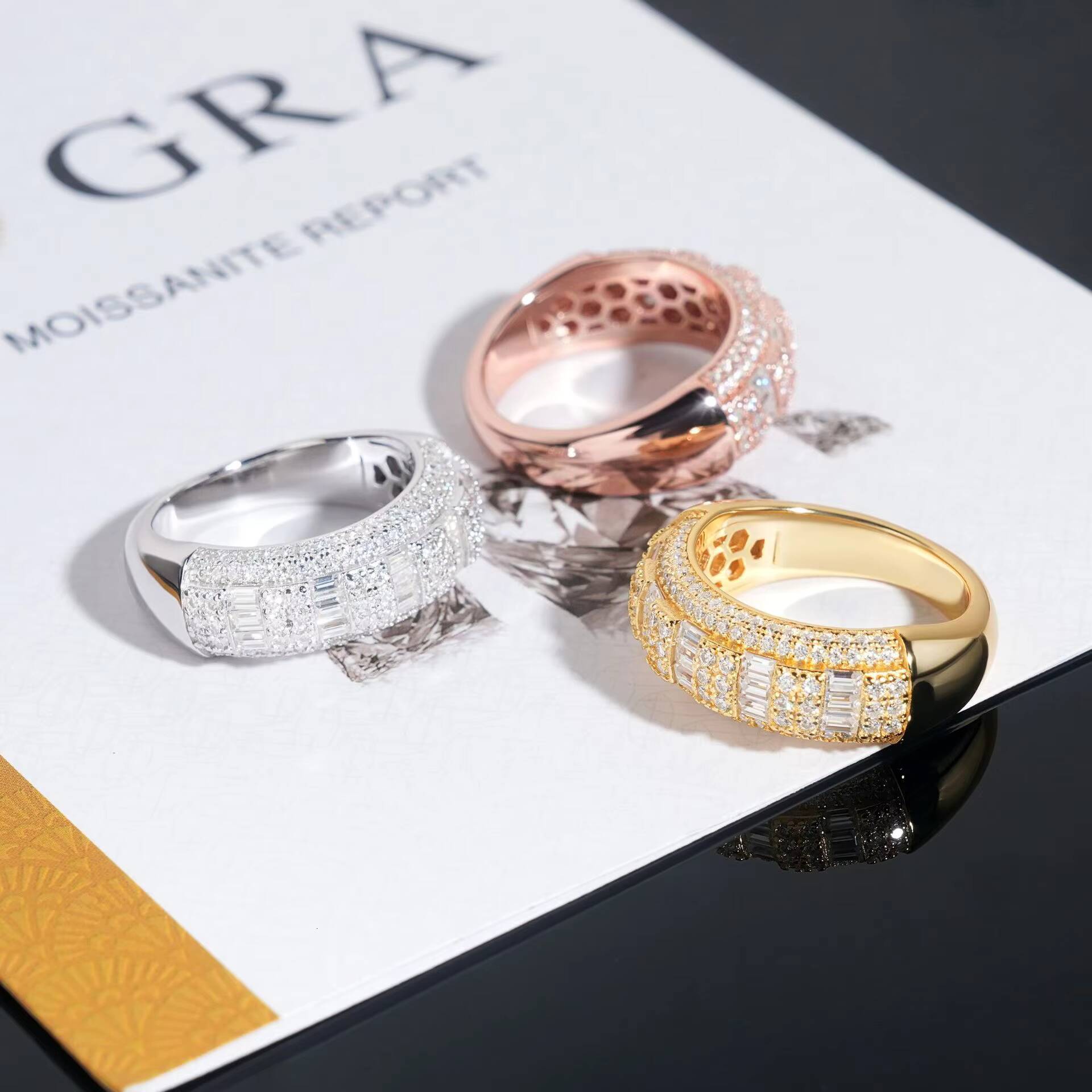 Hip Hop 925 Silver VVS Moissanite Eternity Band 5 Rows Dazzling Sparkly GRA Rapper Tester Mens Rings by