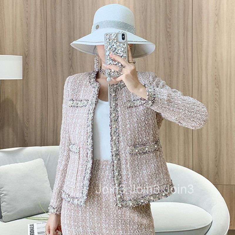 Elegant Tweed Designs Style Streetwear Set for Women Autumn Winter New Woolen Coat and Skirt Two-piece Set