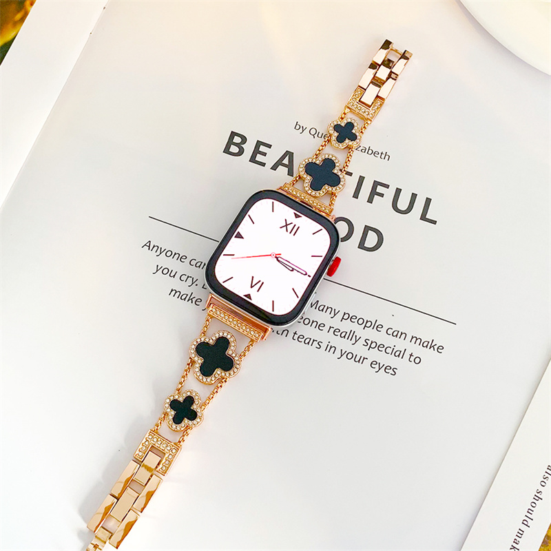 Shiny Four Leaf Clover metal applewatch straps for Apple Watch 49mm 46mm 45mm 44mm 42mm 41mm 40mm 38mm bands iwatch Series 10 9 8 7 6 5 4 3 Ultra 2 lu