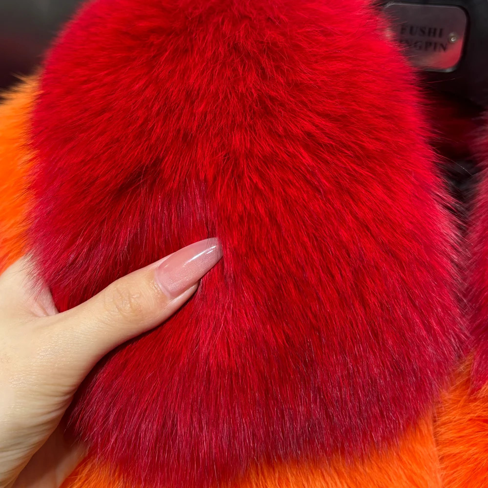Winter Warm Plus Size Colorful Fox Fur Jacket Coat Women Streetwear 250717