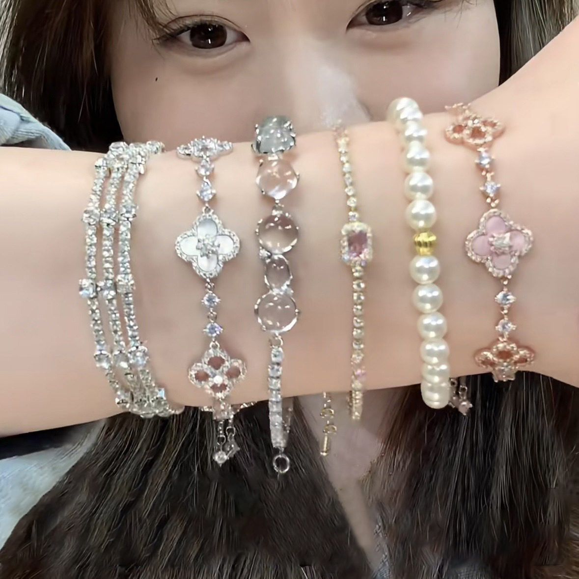 Zircon Rhombus Flower Hollow Adjustable Korean Niche Exquisite Bracelet Elegant Versatile Fashion Jewelry for Women