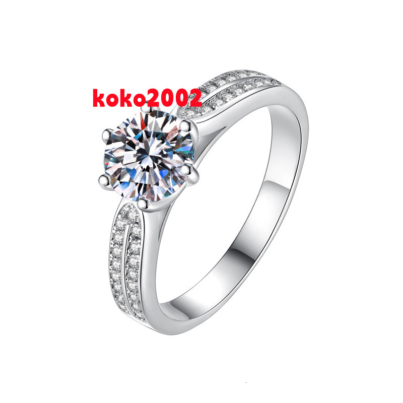 Wholesale Custom 1CT Moissanite Diamond Ring for Female Engagement Solid 925 Micro 6 Claw Setting Paved Micro 6 Claw Setting