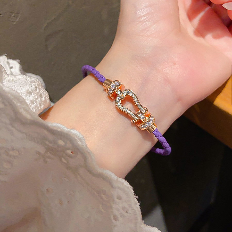 Gold - Tone Buckle - Shaped Bracelet With Purple Leather And Diamond Accents Fashionable Daily Jewelry And Gift For Her High Quality And Stylish Jewelry