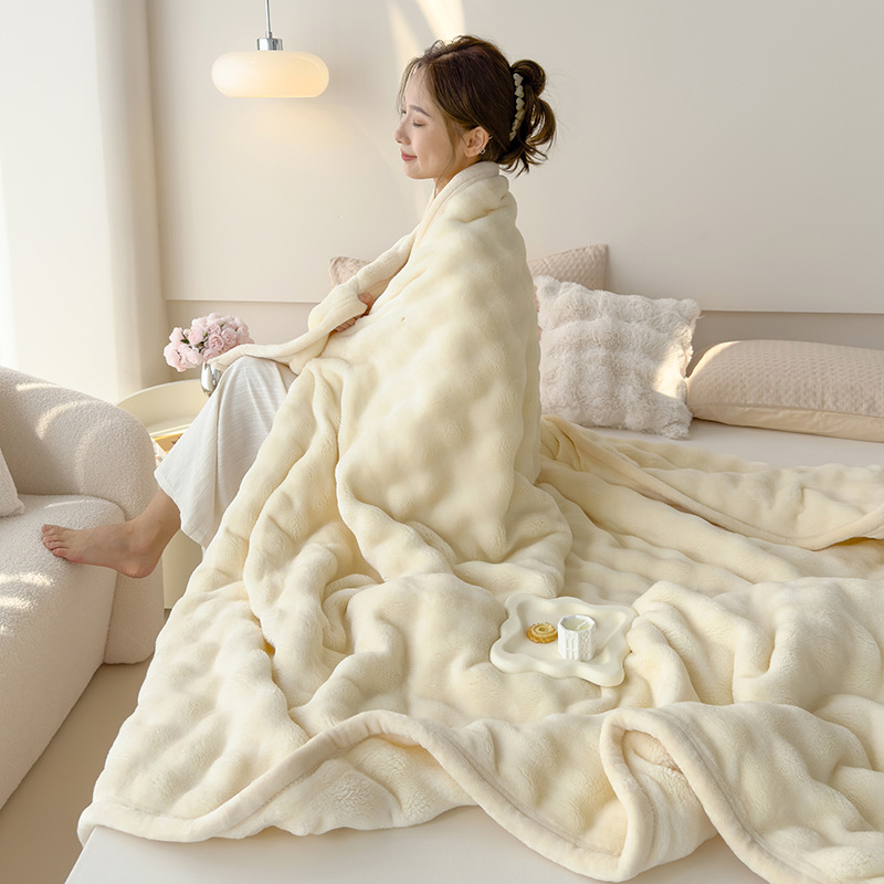 Designer blanket Maternal and infant grade bunny fleece blanket Large bubble sofa blanket Office nap blanket Solid color gift blanket