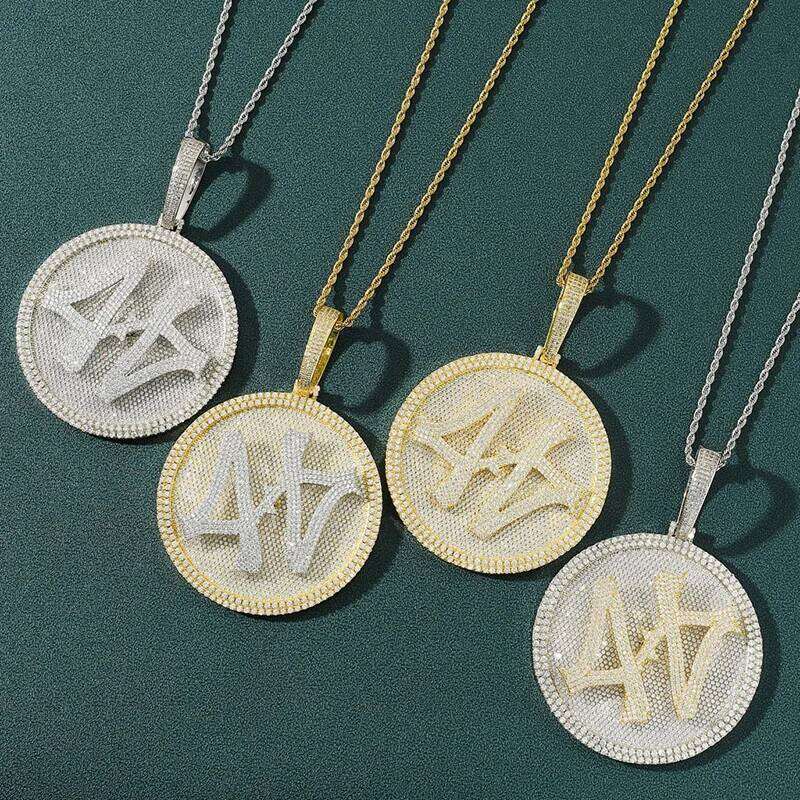 Hip Hop Claw Setting AAA+ CZ Stone Bling Iced Out Big Rotatable 44 Round Pendants Necklaces for Men Rapper Jewelry Drop Shipping