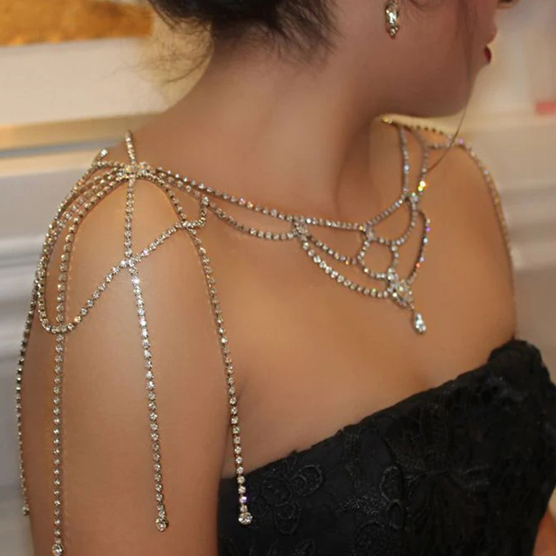 Multi Layer Fringe Shoulder Chain Moissanite Bling Bling Multi Layer Bridal Gown Accessories for Women Shoulder Chain
