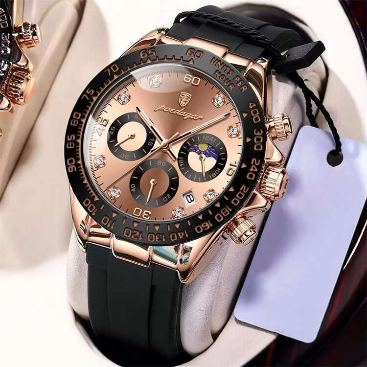 DHwatches Men's Sports Watch - Multifunction Chronograph, Moon Phase, 50M Waterproof, Silicone Strap, Luminous Quartz Wristwatch