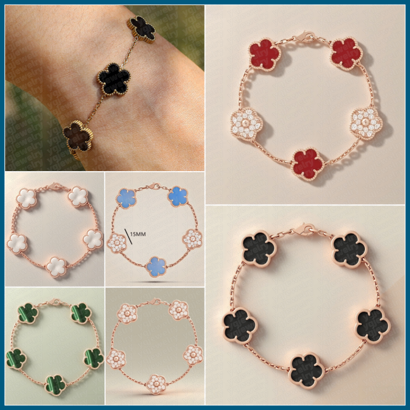 clover bracelet woman designer bracelet luxury rose gold stainless steel diamond jewelry 15mm charm bracelet 5 flowers clover bracelets wholesale gift