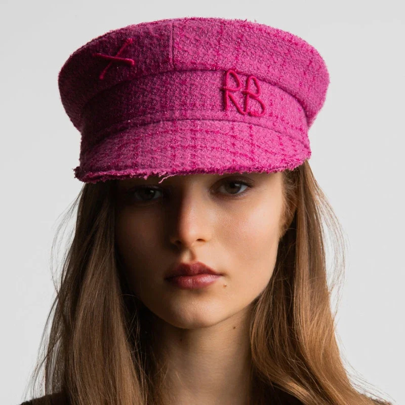Multifunction Tweed Baker Boy Cap Women Fashion Pink Plaid Letter sboy Caps for Four Season 250717