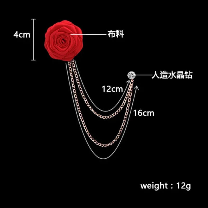 Korean Bridegroom Wedding Brooches Cloth Art Hand-made Rose Flower Brooch Lapel Pin Badge Tassel Chain Mens Suit Accessories 250715