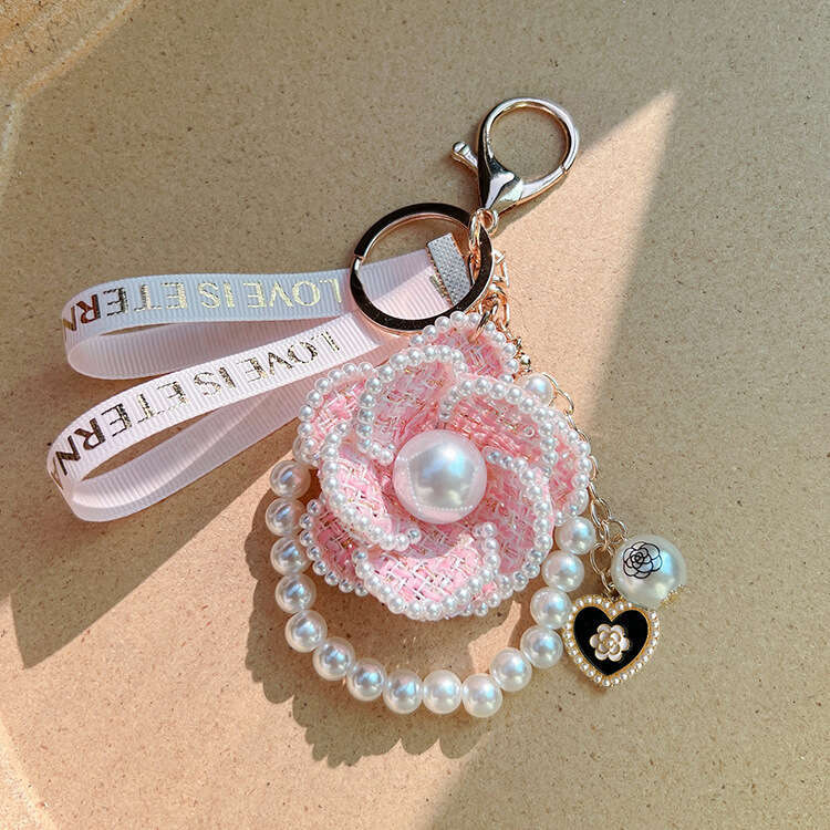 Korean Style Pearl Element Camellia Keychain Bag Pendant Creative Independent Design Product
