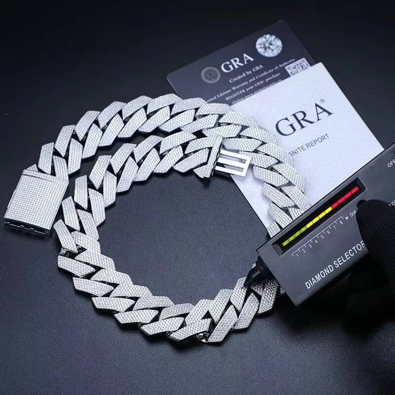 Moissanite Hip Hop Iced Out New 27mm 5 Rows Heavy Rhombus Cuban Chains Bling Necklace in 925 Sterling Silver Jewelry for Men