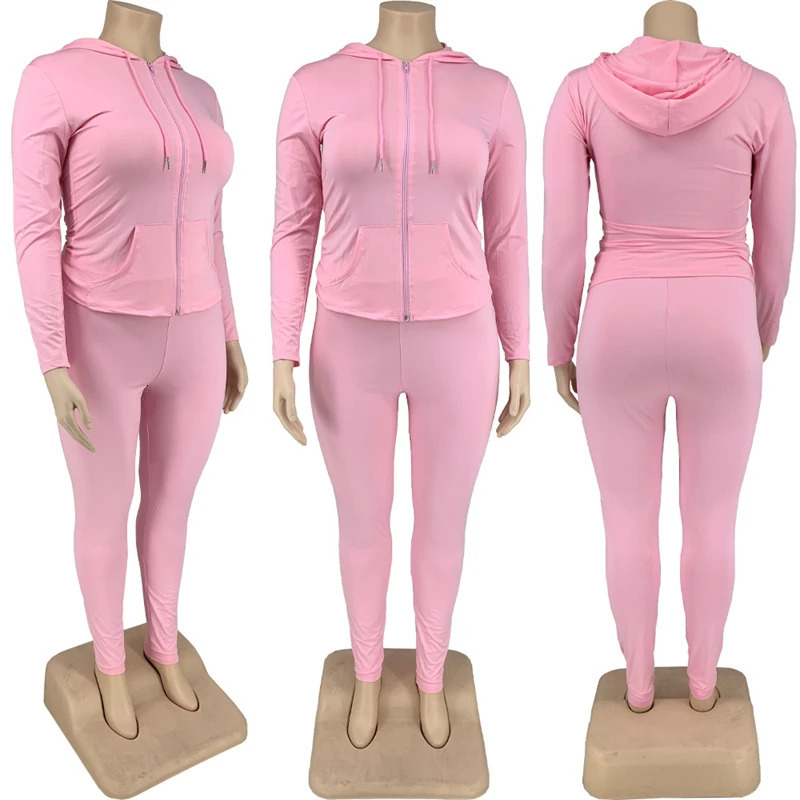 Plus Size Women Clothing Skinny Loungewear Long Sleeve Hoodies Tracksuit Pants Two Piece Sport Set Drop Wholesale 250714