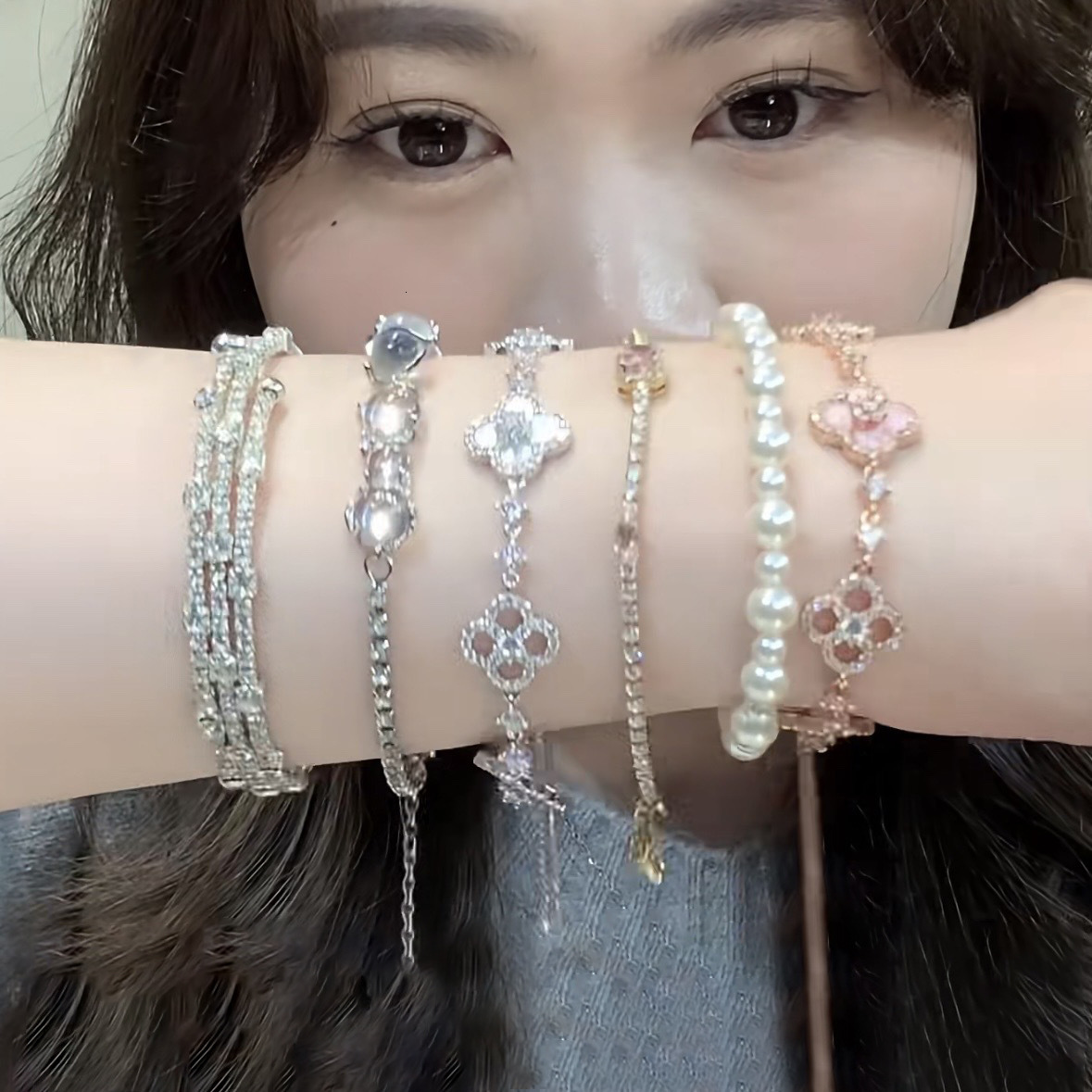 Zircon Rhombus Flower Hollow Adjustable Korean Niche Exquisite Bracelet Elegant Versatile Fashion Jewelry for Women