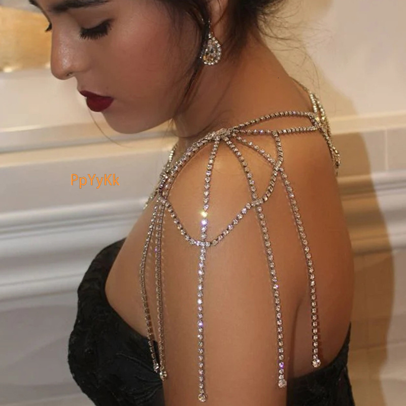Multi Layer Fringe Shoulder Chain Moissanite Bling Bling Multi Layer Bridal Gown Accessories for Women Shoulder Chain