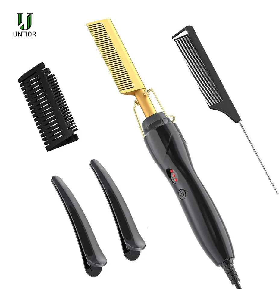 UNTIOR Dry And Wet Straight Hair Curling Copper Comb Bangs Straight Hair Electric Heating Curling Comb Hair Comb 250717