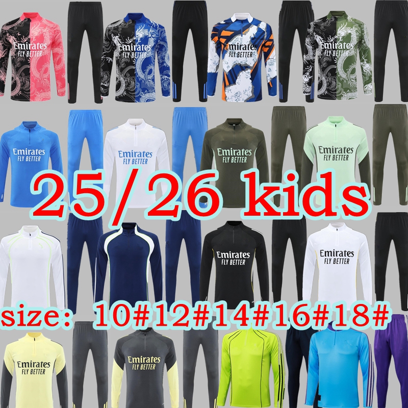 2025 2026 soccer tracksuit Madrids training suit kids 25 26 Mbappe BELLINGHAM VINI JR football tracksuit Survetement Foot chandal half zipper long seleves