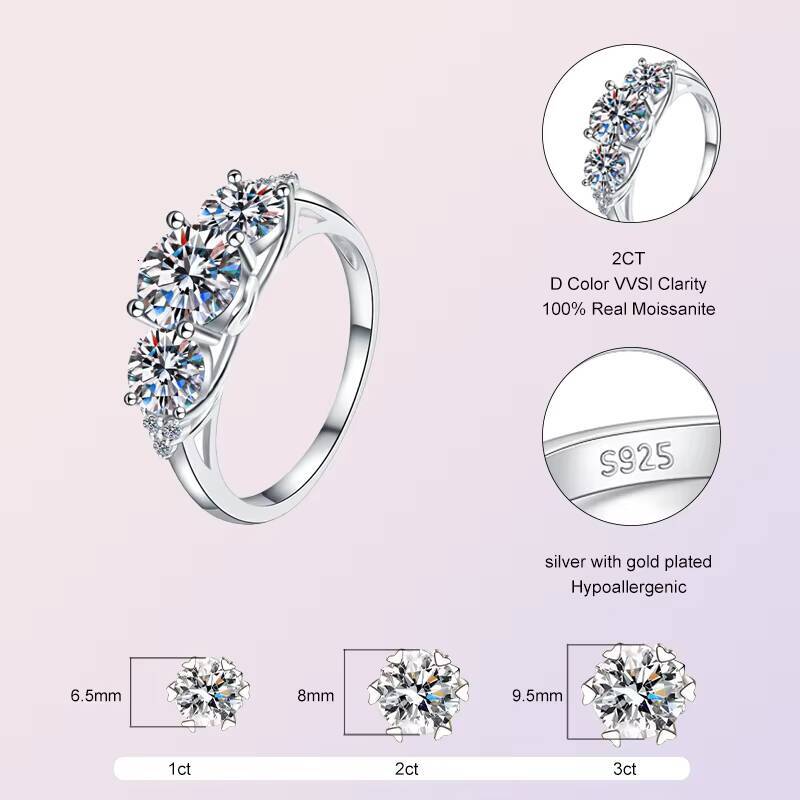 8mm Round Moissanite Diamond Jewelry for Women 925 Sterling Silver Eco-Friendly Bling Gra 8mm Moissanite Ring