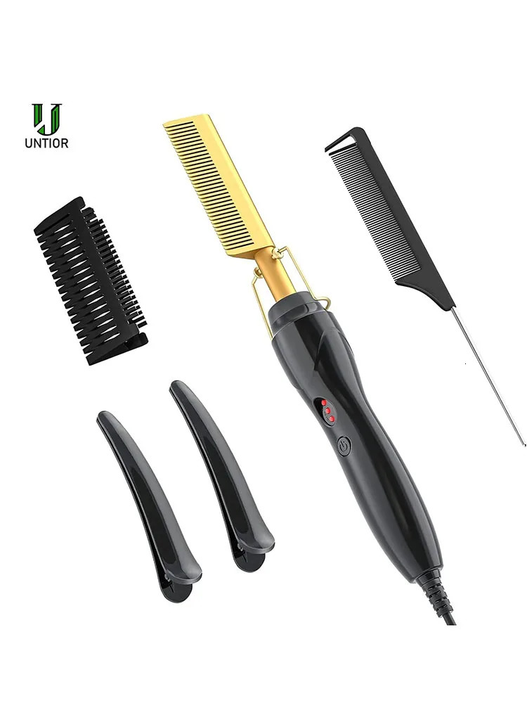 UNTIOR Dry And Wet Straight Hair Curling Copper Comb Bangs Straight Hair Electric Heating Curling Comb Hair Comb 250717