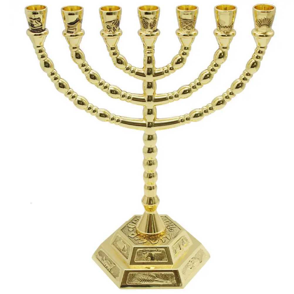 7 Branch Religious Candelabrum Metal Nameplate Home Decor Bedroom Living Room Party Hanukkah Menorah Candlestick Holder W250721 H260310