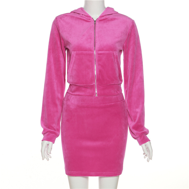 hot Free shipping designer coat for women Sports and leisure jacket hooded zipper sweatshirt slim fit hip hugging short skirt set