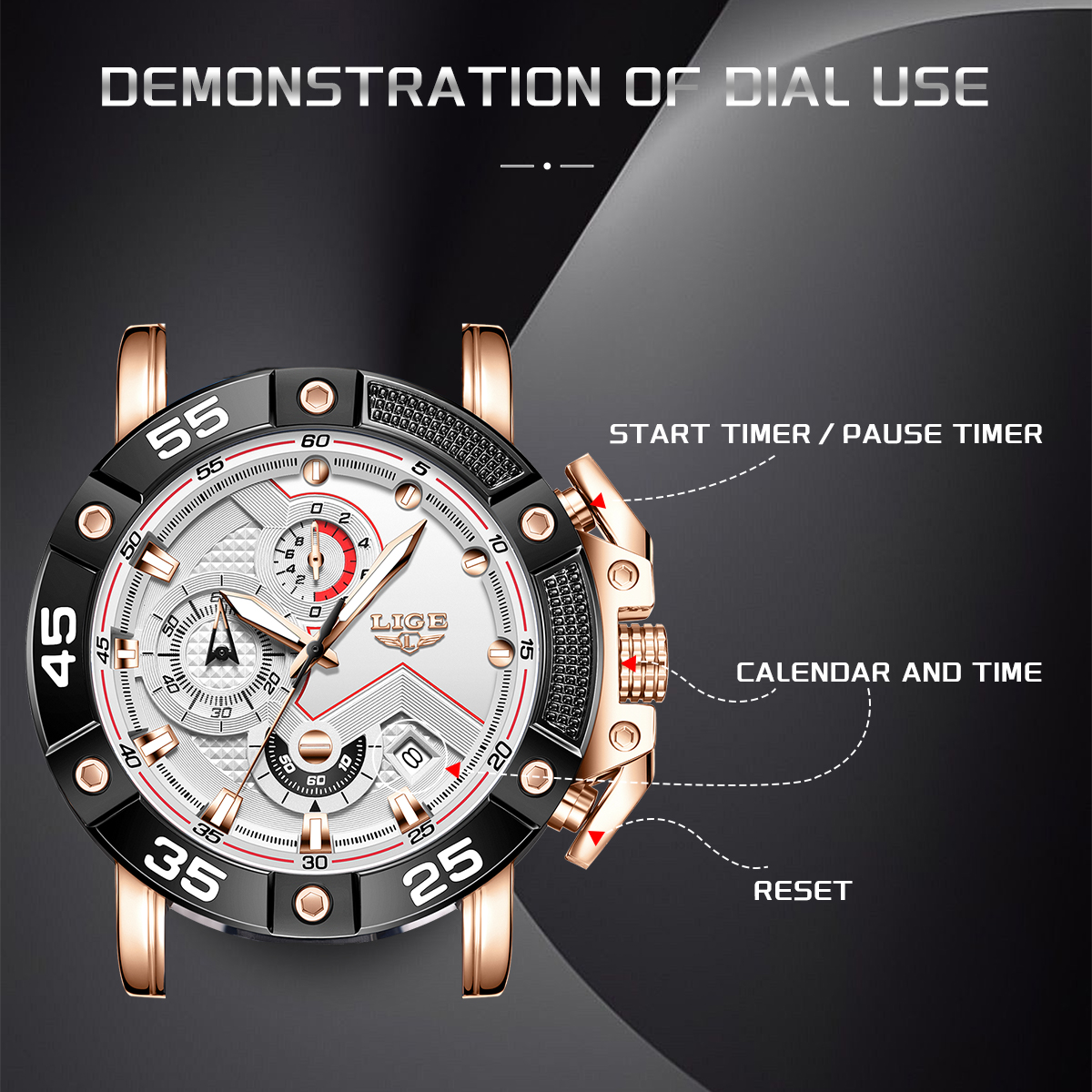 LIGE Men's Watch Fashion Sports Watch (Chronograph/Waterproof/Lightning/Calendar) Silicone Strap Quartz Watch Men's Watch Birthday Gifts