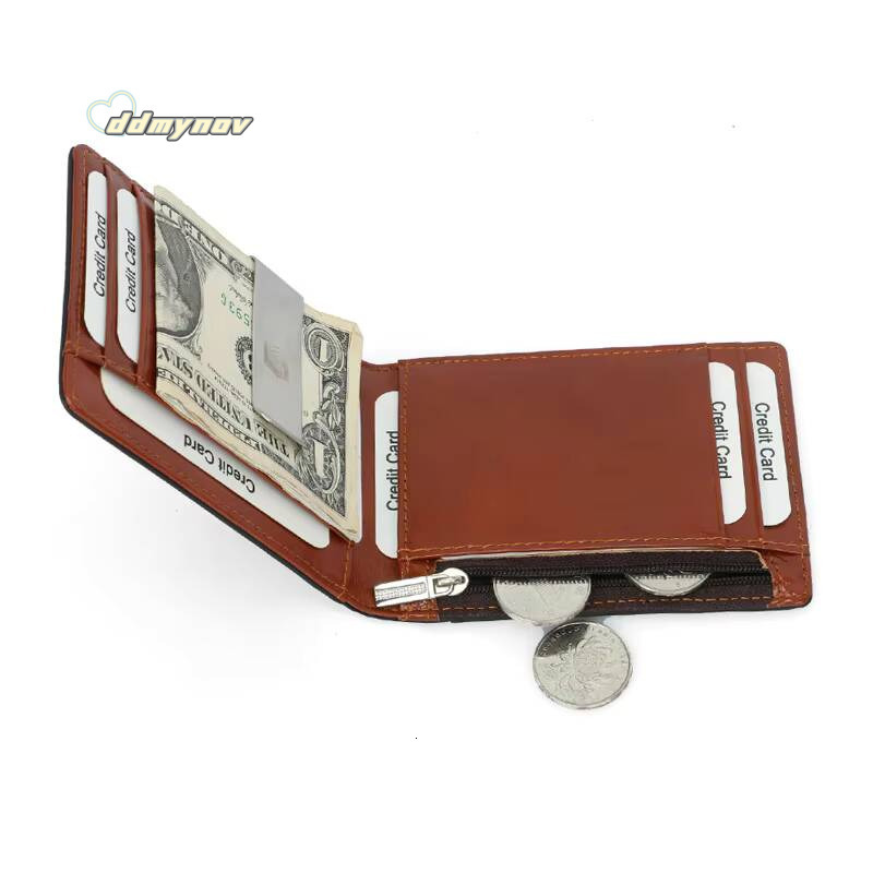 Genuine Leather Mens Wallet With Coin Pocket Credit Card Holder Purse For Man Portable Bifold Clamp Male Money Bag Metal Clip ddmynov