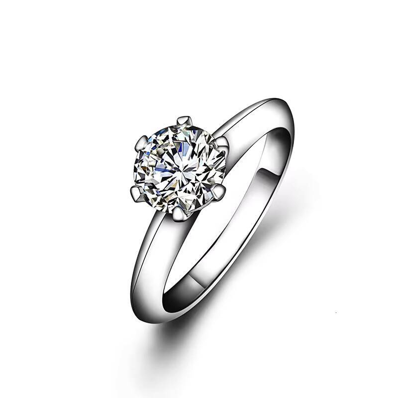 Elegant S925 Cultured Silver Six-Claw Fixed Moissanite Ring Classic Elegant Style Girlfriends Eternal Ring