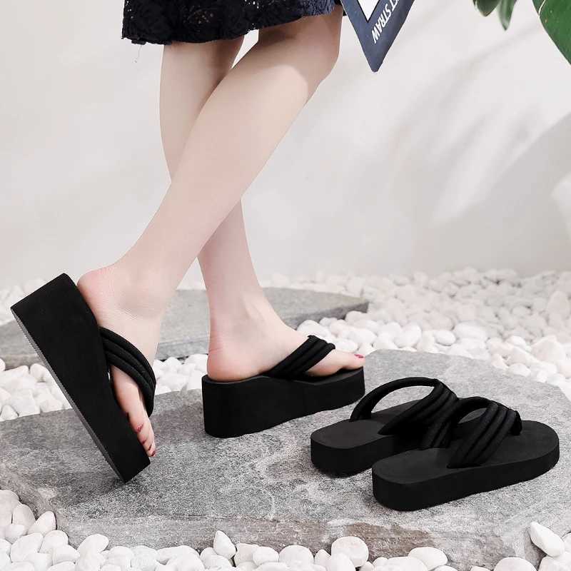 Women FAshion Wedge Flip Flops Summer Platform Shoes Light Weight girls Indoor Beach Black Color Ladies Street Sandals Z250721
