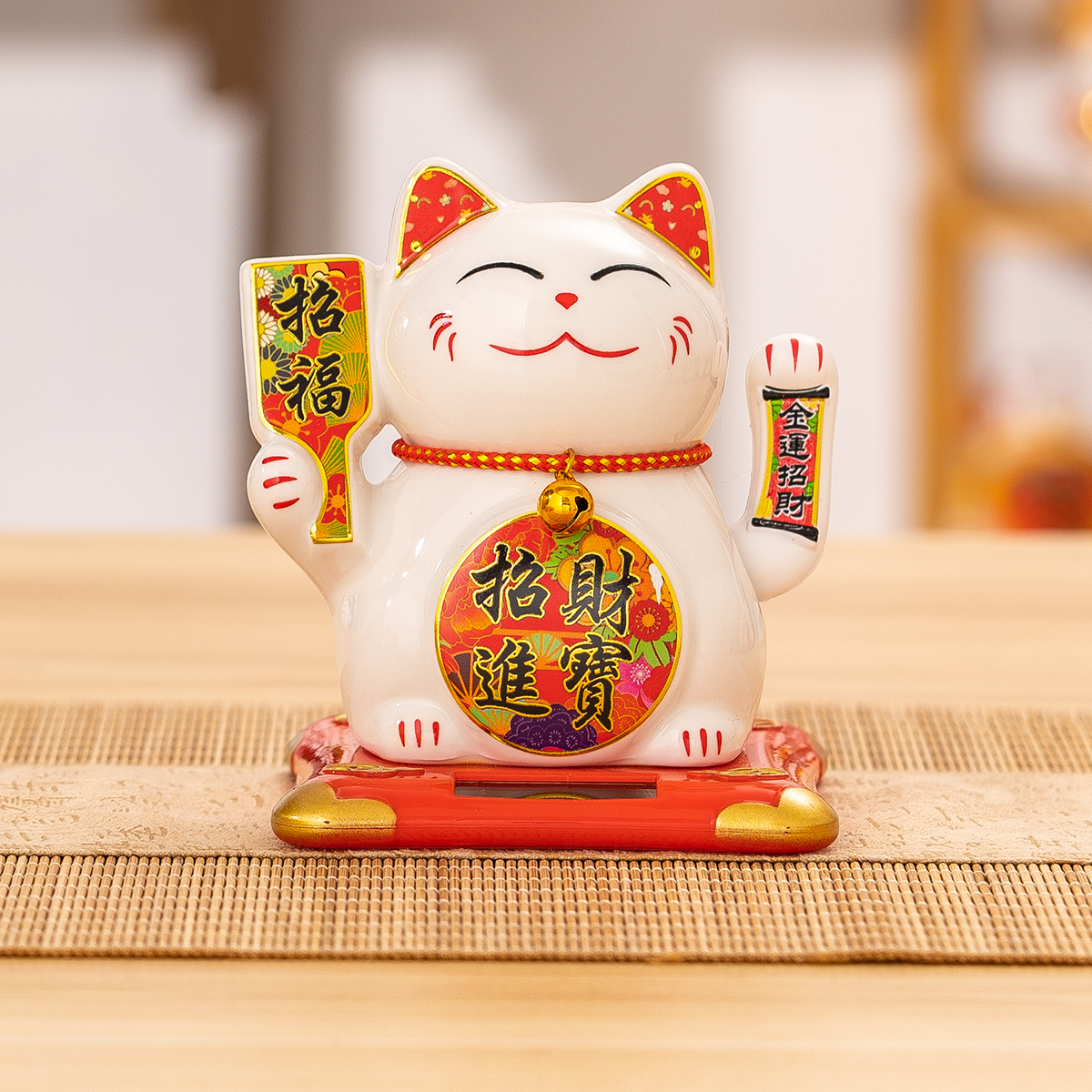 Solar Ceramic Cat Ornament for Cars - Wealth Attraction Decorative Piece No need to charge Home decorations T401 - 2