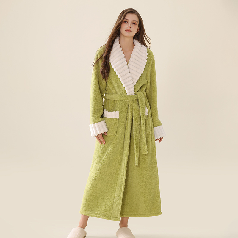 Y26-Nightgown women autumn and winter long coral fleece bathrobe plus velvet thick warm home wear