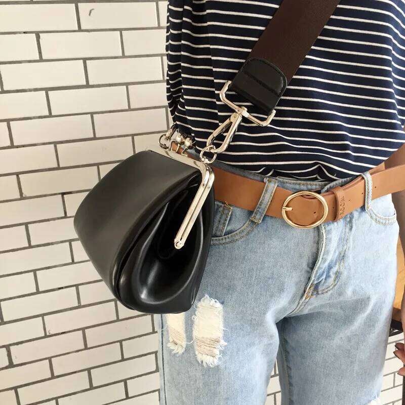 Women Messenger Bag Retro Kiss Lock Shoulder Crossbody Bags For Female Clip Bag Black Pu Leather Handbags Phone Purse Bolsas