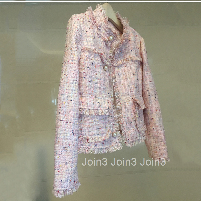 Autumn New Fashion Elegant Slim Fit Tweed Designs-style Jacket for Petite Women with White Tassels