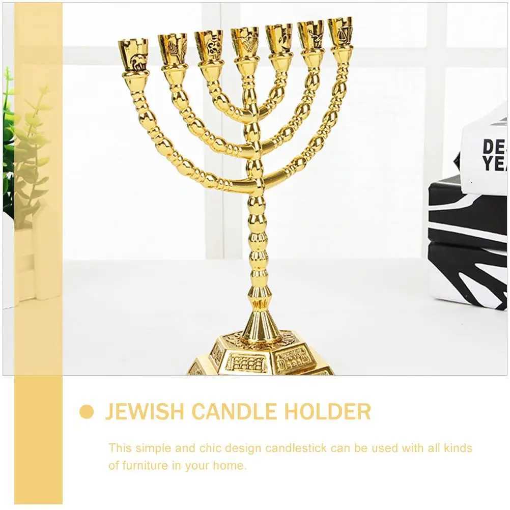 7 Branch Religious Candelabrum Metal Nameplate Home Decor Bedroom Living Room Party Hanukkah Menorah Candlestick Holder W250721 H260310