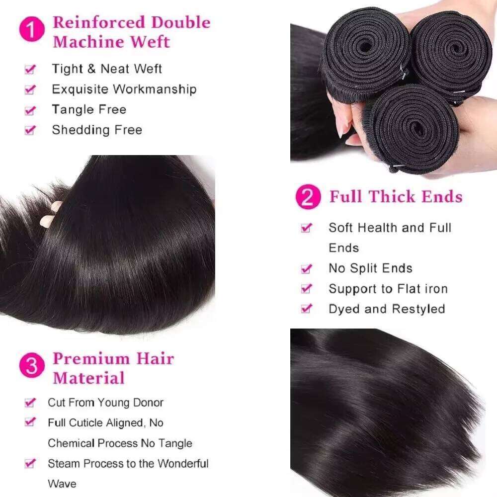 40 50 Inch 16A Bone Straight Black 3 4 Bundle 100% Remy Unprocessed Virgin Raw Human Hair Bundles Extensions