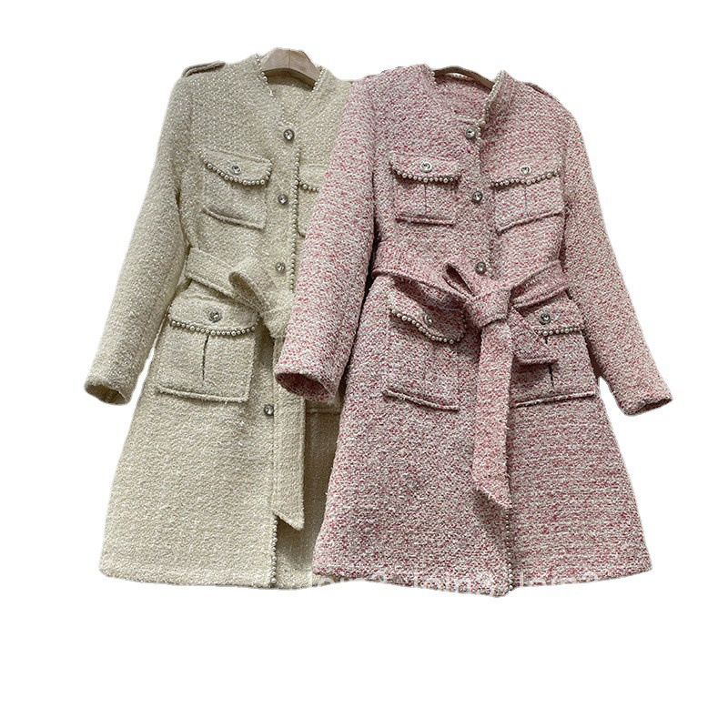 French Style Fashion Designs Coat for Women Winter New Heavy Beaded Tweed Coat Internet Celebrity Douyin