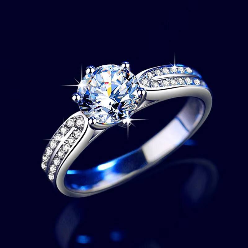 Wholesale Custom 1CT Moissanite Diamond Ring for Female Engagement Solid 925 Micro 6 Claw Setting Paved Micro 6 Claw Setting