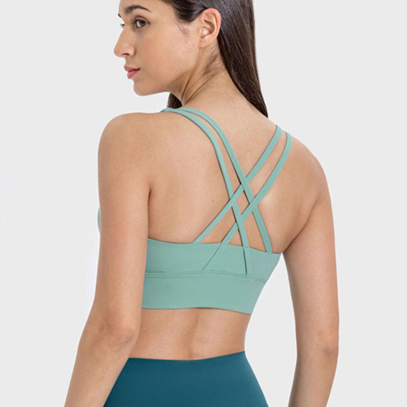 Naked Feel Yoga Outfits Bra Workout Gym Sports Bras Women Mid Support Tank Tops Shockproof Push Up Vest Athletic Fitness Shirt