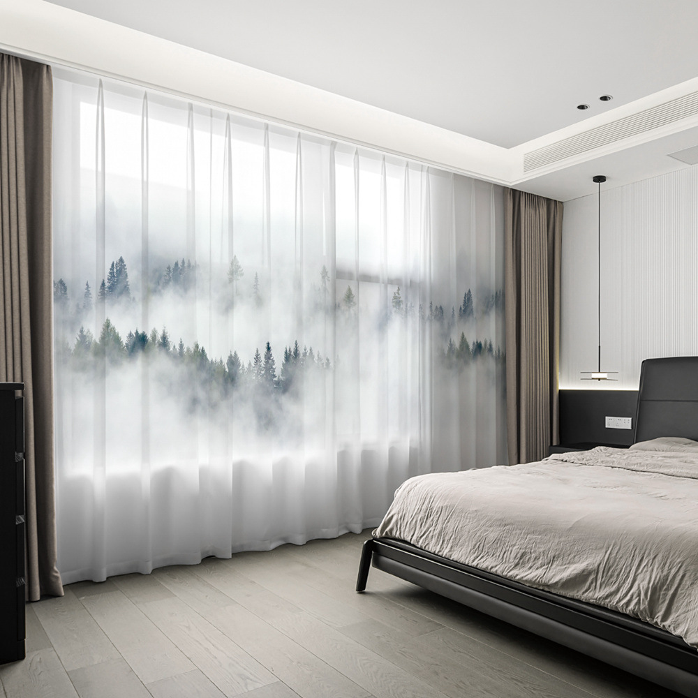 YL-36636 New Chinese style landscape painting all-match chiffon window screen living room bedroom tea house temple light-transmitting and non-transmit