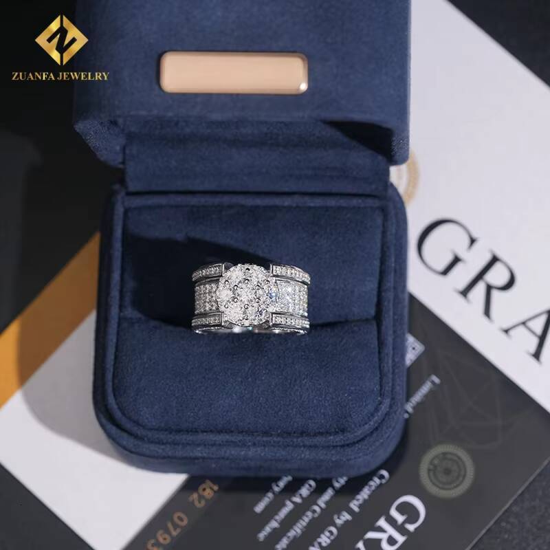 Popular Fashion Hip Hop VVS Iced Out Moissanite Diamond Ring Men GRA Certificate 925 Sterling Silver