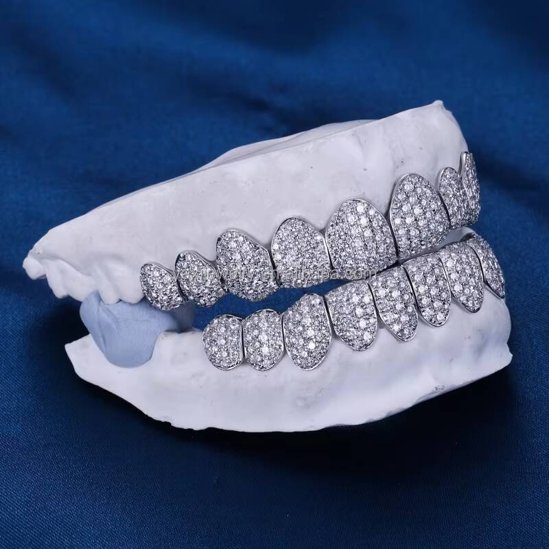 Custom TOP BOTTOM 10 S925 Silver 10K 14K Solid Gold Grillz Flawless Moissanite Lab Grown Diamond Teeth Grillz for Men Women