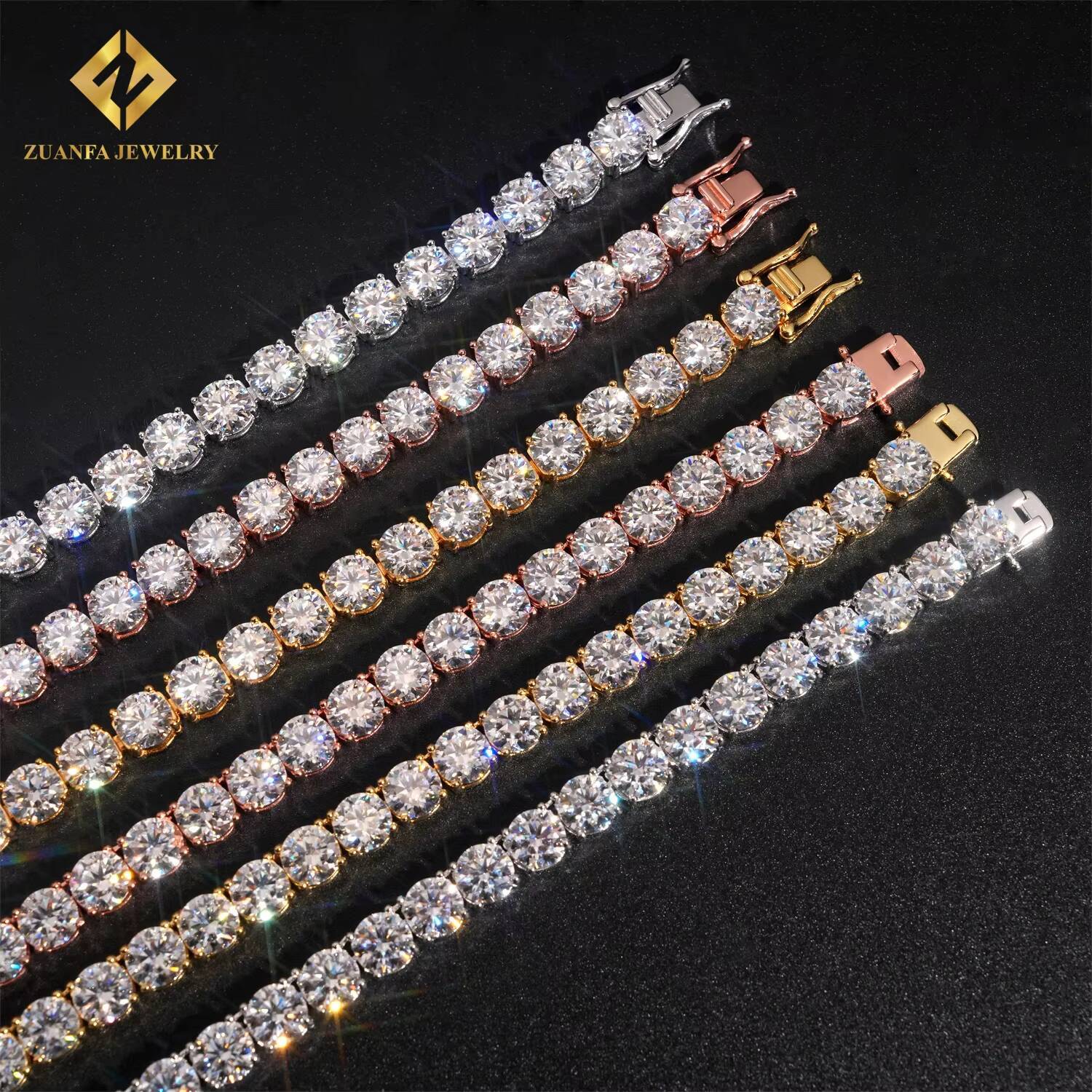 USA Stock Fast Shipping 6.5mm Moissanite Diamond Tennis Necklace Solid 925 Silver Iced Out Moissanite Hip Hop Tennis Chain