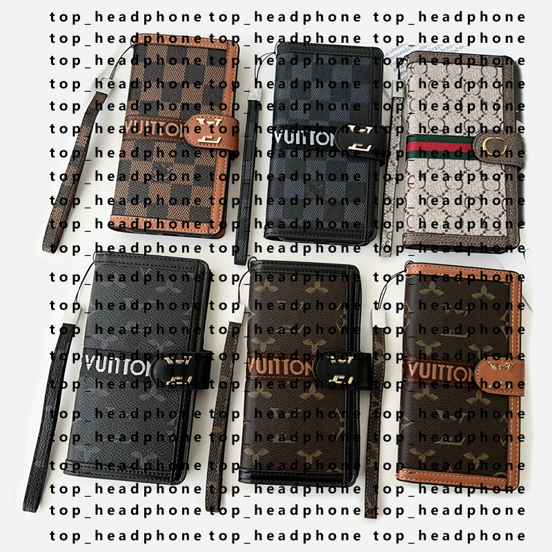 Designer Flip Leather Wallet phone Case for iPhone 16 15 Pro Max 13 12 14Pro Max Card Holder with Handheld Rope Luxury phonecase With Crossbody Shoulder straps